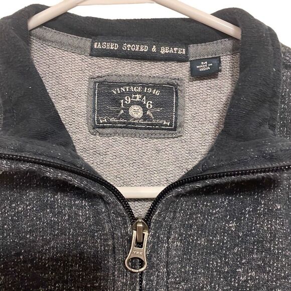 Washed Stone & Beaten Men's Black Long Sleeve 3/4 Zip Sweatshirt Size Medium - Picture 3 of 3
